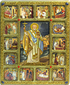 Подарочная икона "Святитель Николай-чудотворец, архиепископ Мирликийский" с житийными сценами
